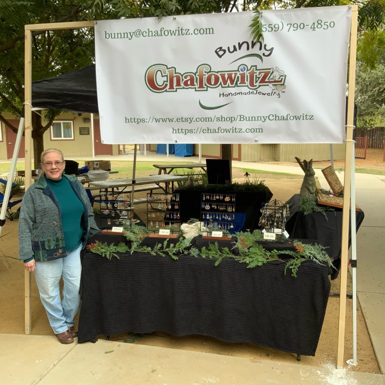Bunny Chafowitz at a Craft Fair with her Booth