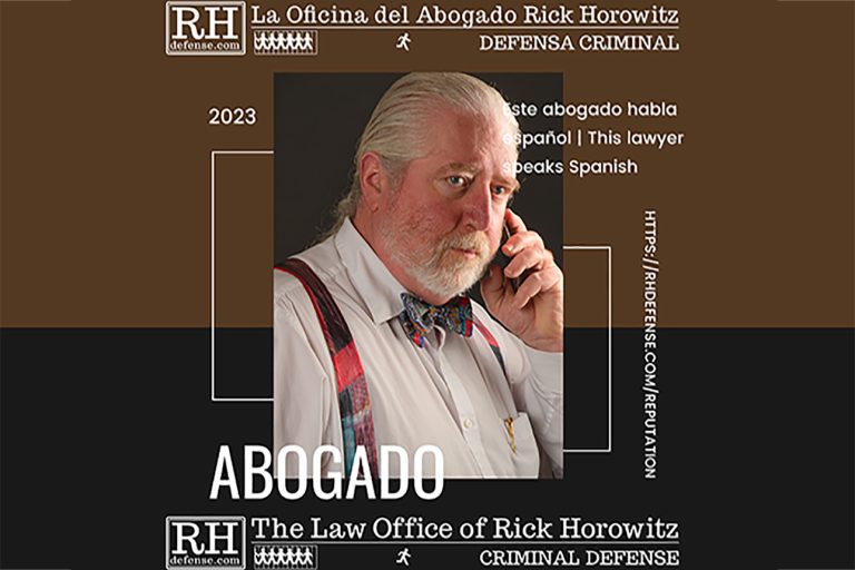 image of rick horowitz with text indicating that he speaks spanish and is a criminal defense lawyer, owner of rhdefense, the law office of rick horowitz